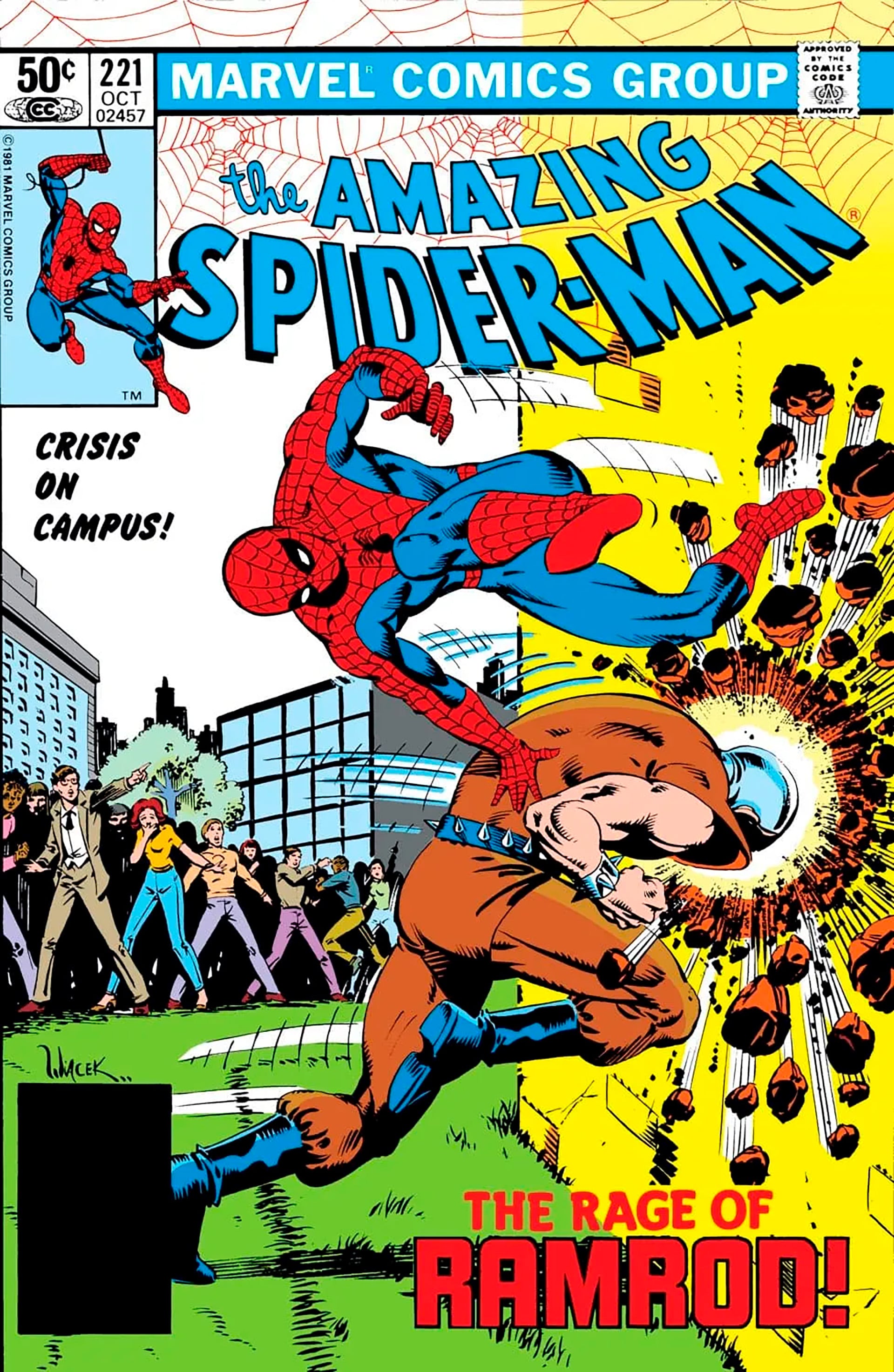 Amazing Spider-Man #221 presentó el cruce de Ramrod con Spider-Man y explicó su transformación en un cyborg tras un accidente laboral