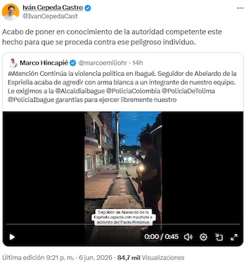 Iván Cepeda se pronunció por agresión en Ibagué y exigió pronta acción de las autoridades - crédito @IvanCepedaCast/X