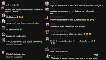 Captura de pantalla de comentarios de usuarios en una red social, con texto y avatares de perfil sobre un fondo oscuro