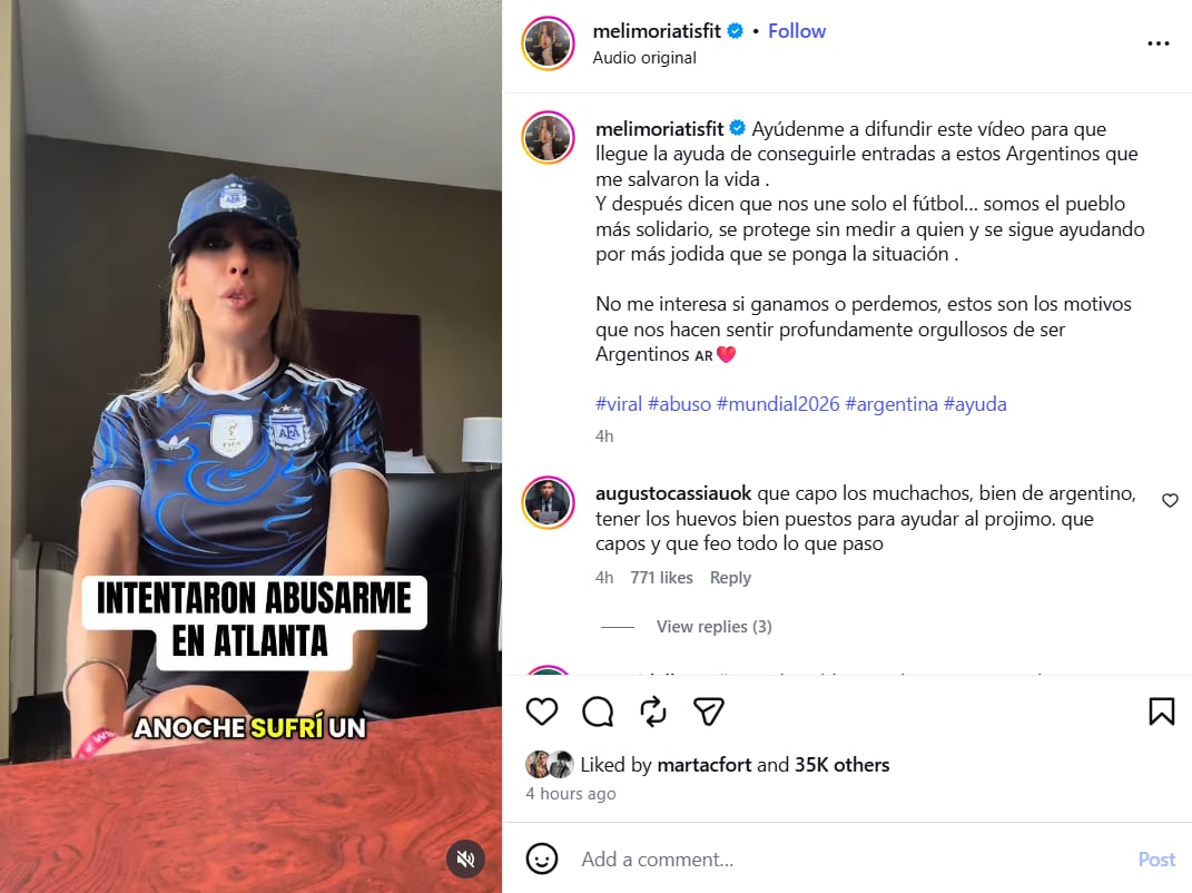 El video que publicó Melina Moriatis sobre el intento de abuso incluye audios en los que alerta que el agresor tenía una navaja