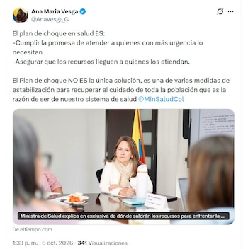 La ministra Ana María Vesga activó un plan de choque para atender a 1.069.196 colombianos con medicamentos y procedimientos pendientes - @AnaVesga_G/X