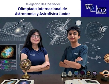 Diana Corvera y Diego Rivera integran la representación nacional para la V Olimpiada Internacional de Astronomía y Astrofísica Junior en Tailandia. (Foto cortesía Programa Jóvenes Talento de El Salvador)