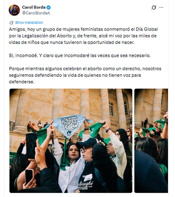 Este fue el mensaje de Carol Borda en el Congreso, en medio de un plantón pro aborto - crédito @CarolBordaA/X