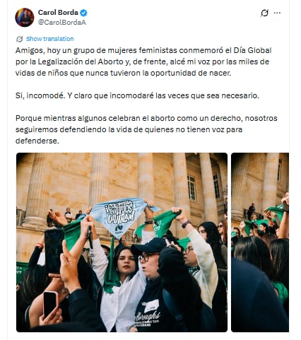 Este fue el mensaje de Carol Borda en el Congreso, en medio de un plantón pro aborto - crédito @CarolBordaA/X