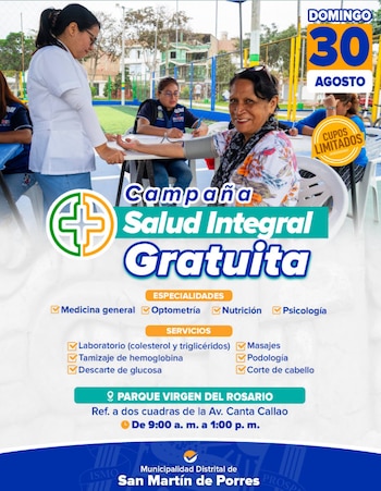 Los cupos serán limitados, por lo que se recomienda acudir con anticipación para acceder a las atenciones disponibles - Créditos: Municipalidad de San Martín de Porres.
