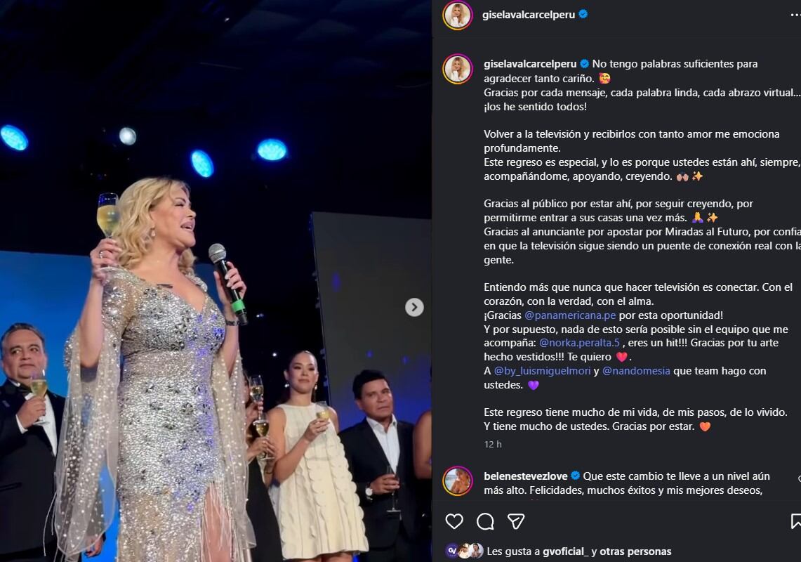 Gisela Valcárcel vuelve a Panamericana TV y envía mensaje contundente: “Entiendo más que nunca que hacer TV es conectar”. Infobae Perú / Captura: IG