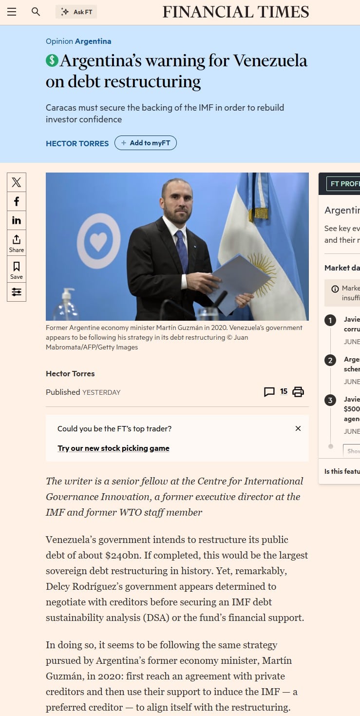 La publicación original en la Web del Financial Times