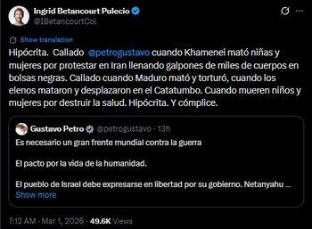 Ingrid Betancourt acusó a Gustavo