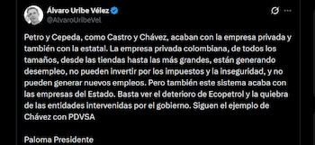 Álvaro Uribe - crédito @AlvaroUribeVel/X