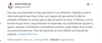 Miguel Polo Polo criticó a Sergio Fajardo y aseguró que es mala gente - crédito @MiguelPoloP/X