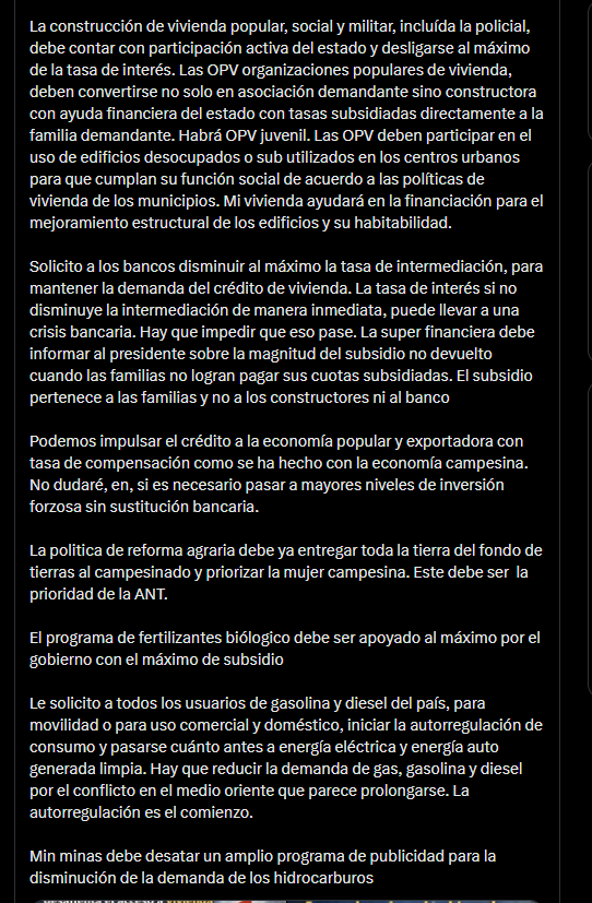 Gustavo Petro planteó también impulsar el crédito a la economía popular y exportadora mediante tasas de compensación, y no descartó aumentar la inversión forzosa sin sustitución bancaria en caso de ser necesario - crédito @petrogustavo/X