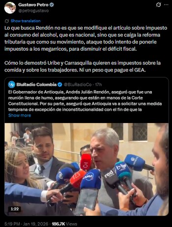 La confrontación entre Rendón y Petro escaló tras la reunión con el Ministerio de Hacienda - crédito @petrogustavo
