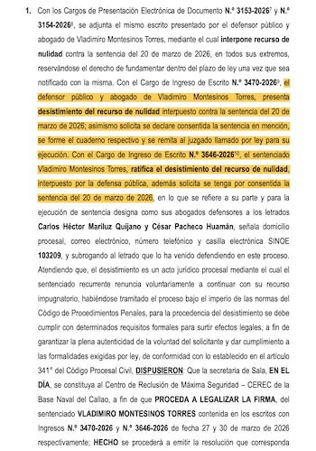 Vladimiro Montesinos desiste de impugnar sentencia del caso Sobres bomba