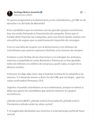 Santiago Botero cuestionó obstáculos del CNE