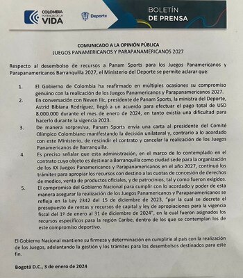 Ministerio del Deporte respondió a