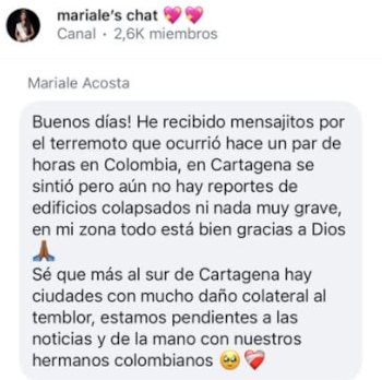 Mariale Acosta disfrutaba de unos días en Cartagena, Colombia, cuando ocurrió el potente sismo de magnitud 7.4 (Cortesía: Mariale Acosta).