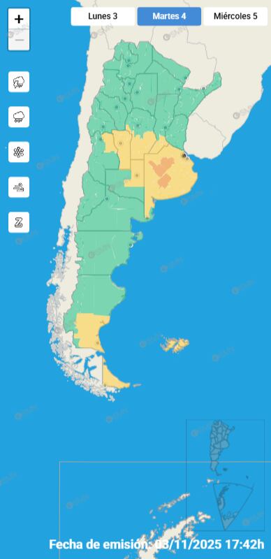 La región pampeana se encuentra bajo alerta amarilla por tormentas con abundante caída de agua
