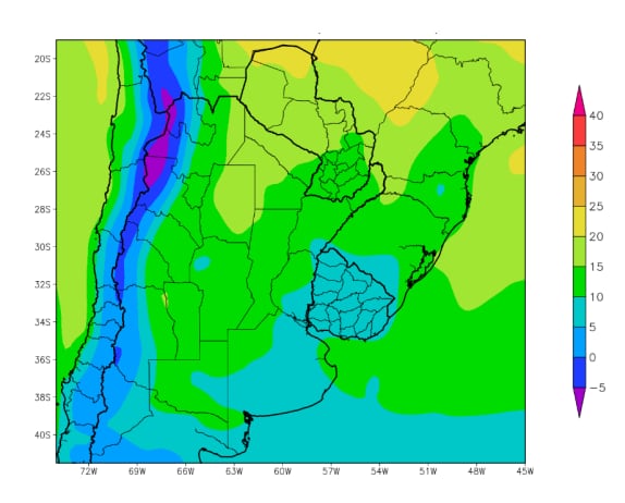 Tras el paso de un frente de tormenta, se producirá la entrada de vientos polares sobre el oeste, el sur y el centro del área agrícola (BCBA)
