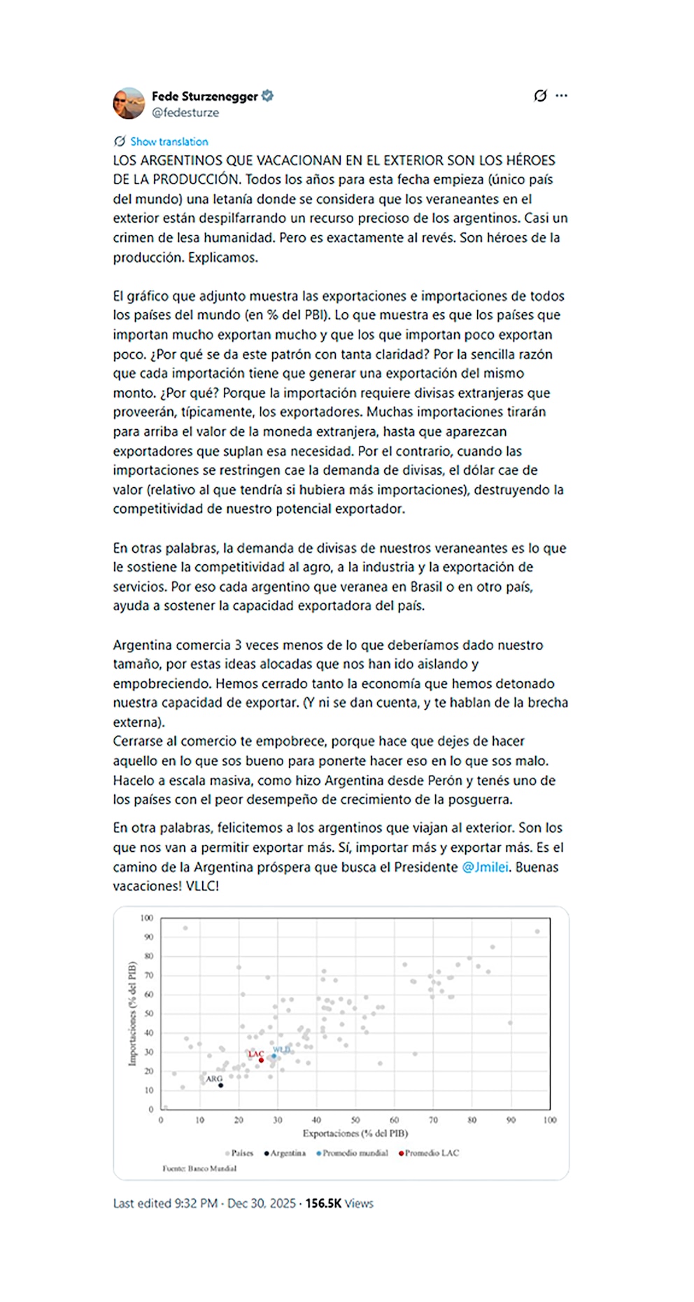 Sturzenegger defiende el gasto de dólares en el exterior y lo llama motor de la producción
