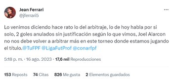 Jean Ferrari y su molestia