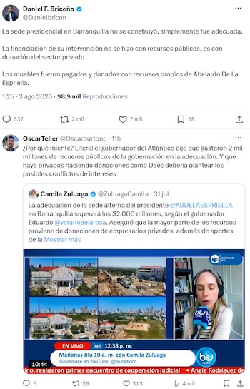 Daniel Briceño se refirió a nueva sede presidencial en Barranquilla - crédito @Danielbricen/X