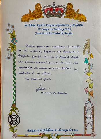 Dedicatoria escrita por la princesa