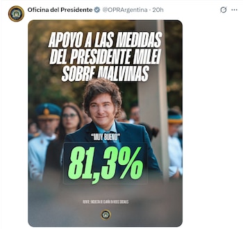 La publicación que compartió la Oficina del Presidente en torno a la recepción de la cadena nacional por tema Malvinas