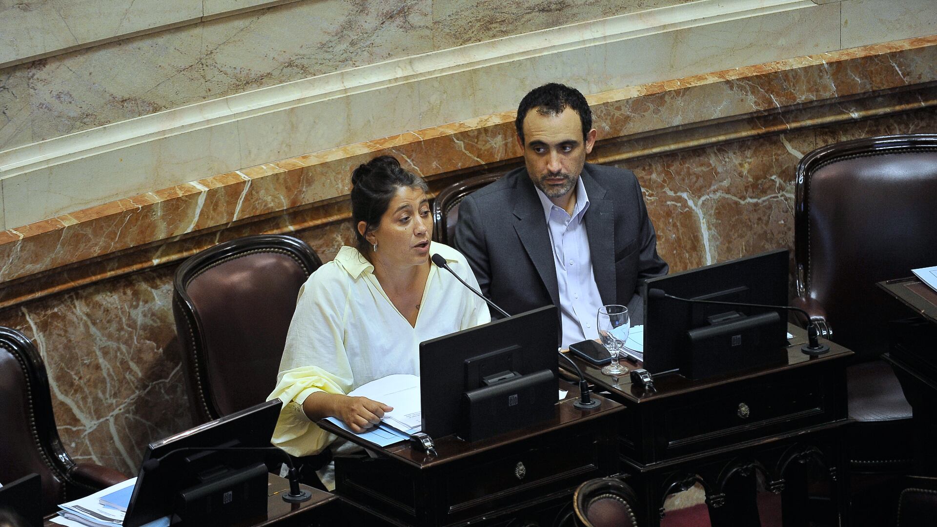 Los santacruceños Natalia Gadano y José María Carambia. Los senadores condicionan el apoyo al Gobierno si no aparecen beneficios para su distrito (Gustavo Gavotti)