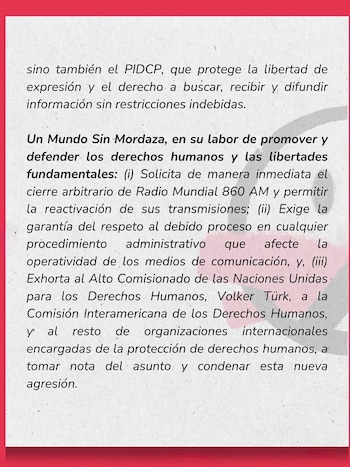 Un Mundo Sin Mordaza instó