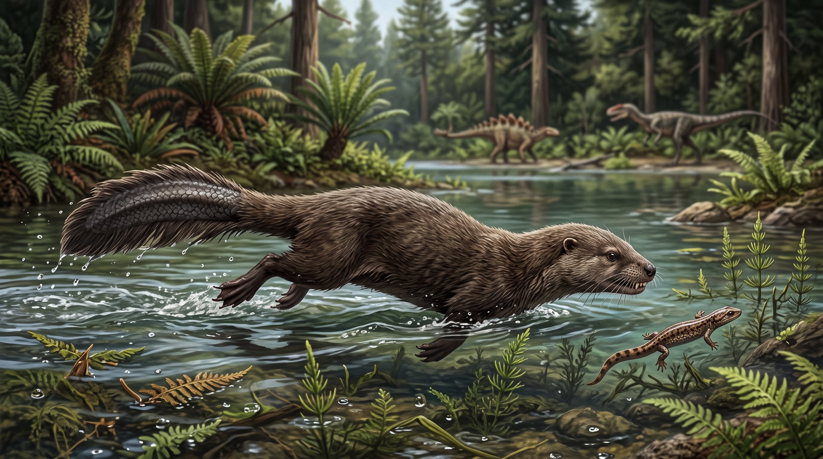 La cola ancha y aplanada, junto con la anatomía de sus patas, apunta a que el animal nadaba y buscaba alimento en el agua. (April Neander, The University of Chicago)