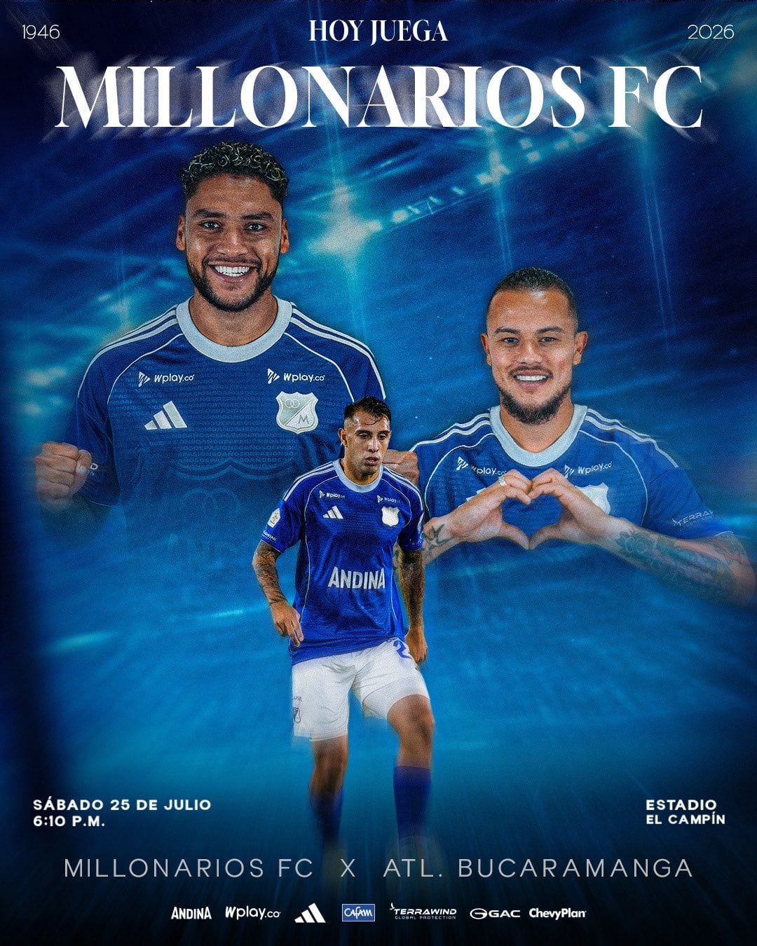 Con Rodrigo Contreras, Sebastián Valencia y Leonardo Castro, los azules presentaron el partido-crédito @MillosFCoficial/X