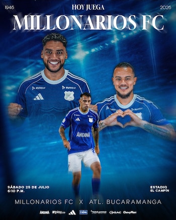 Con Rodrigo Contreras, Sebastián Valencia y Leonardo Castro, los azules presentaron el partido-crédito @MillosFCoficial/X