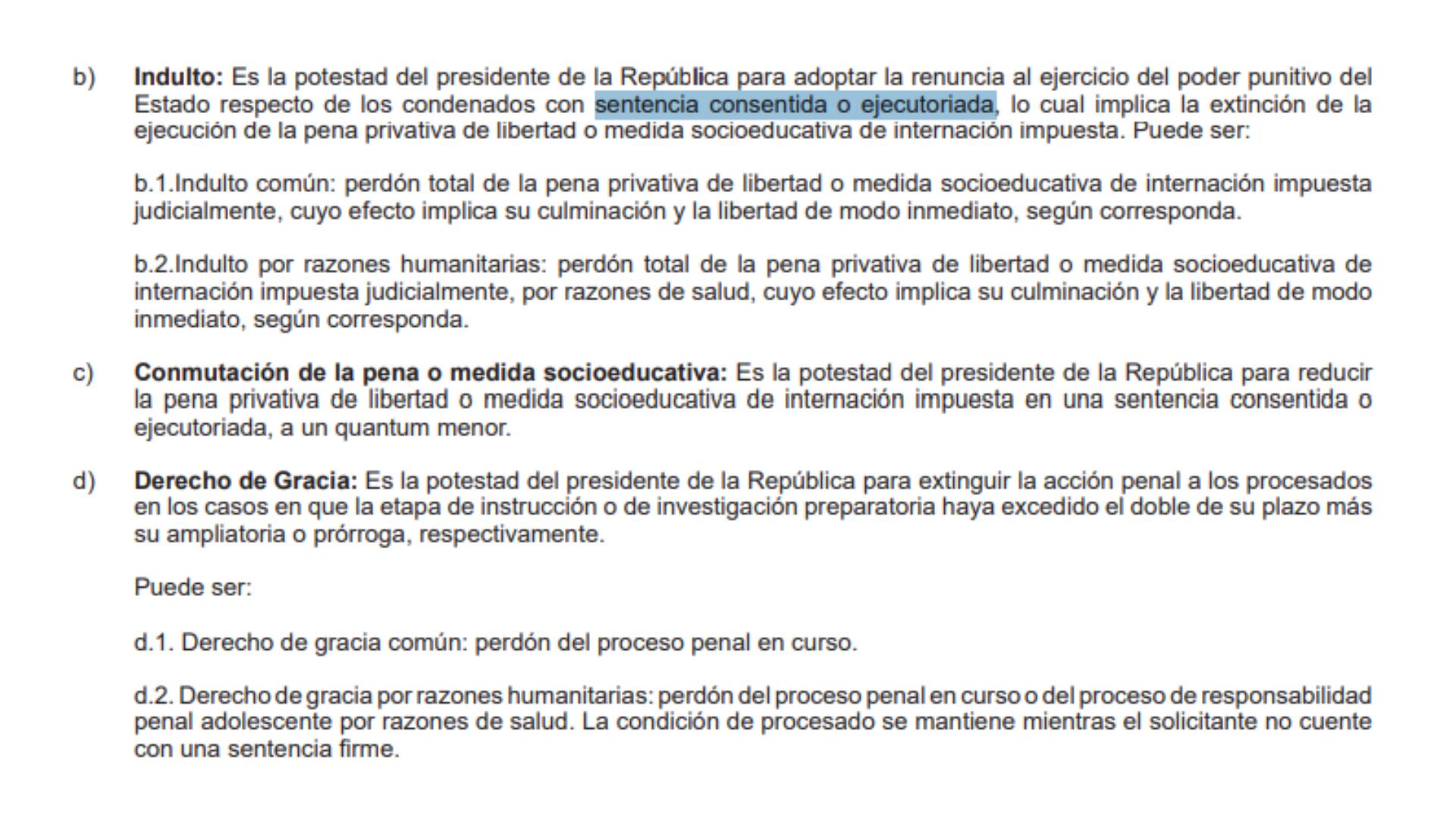 El Reglamento Interno de la Comisión de Gracias Presidenciales, indica que el indulto solo puede darse con sanciones firmes.