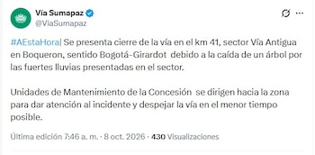 La Concesión Vía Sumapaz y la Policía de Tránsito coordinan pasos alternados por el túnel Sumapaz - crédito @ViaSumapaz/X