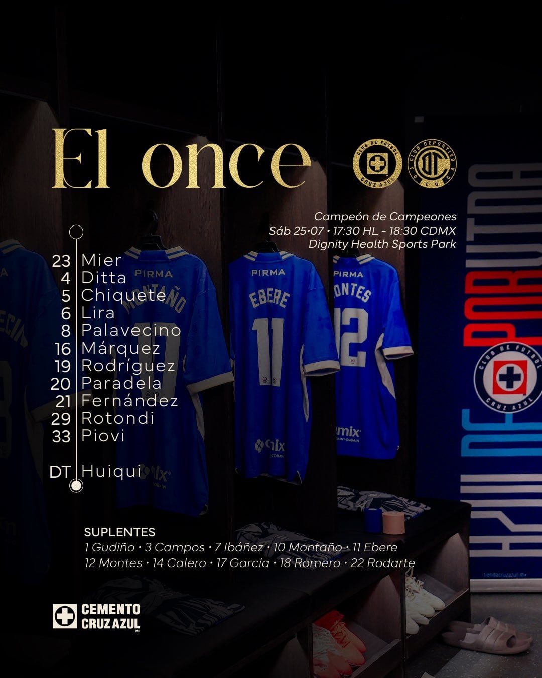 La alineación de La Máquina para enfrentar a Toluca. (X/ @CruzAzul)
