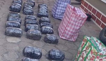 Las autoridades confirmaron que los más de 34 kilogramos de marihuana iban repartidos en tres maletas que fueron detectadas por un agente canino - crédito RCN Realidad Cruceña y Noticias/Facebook
