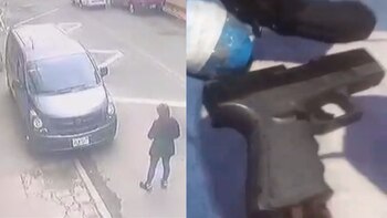 Los vecinos y comerciantes compartieron algunos de los videos de cámaras de seguridad donde se observa a una mujer tomarle fotos a las fachadas simulando estar hablando por celular - crédito cortesía