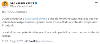 Iván Cepeda agradeció a testigos digitales y pidió imparcialidad en revisión electoral - crédito @IvanCepedaCast/X