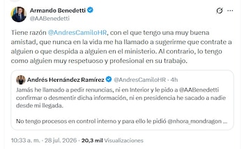 El ministro Benedetti salió en defensa del funcionario de Presidencia - crédito @AABenedetti/X