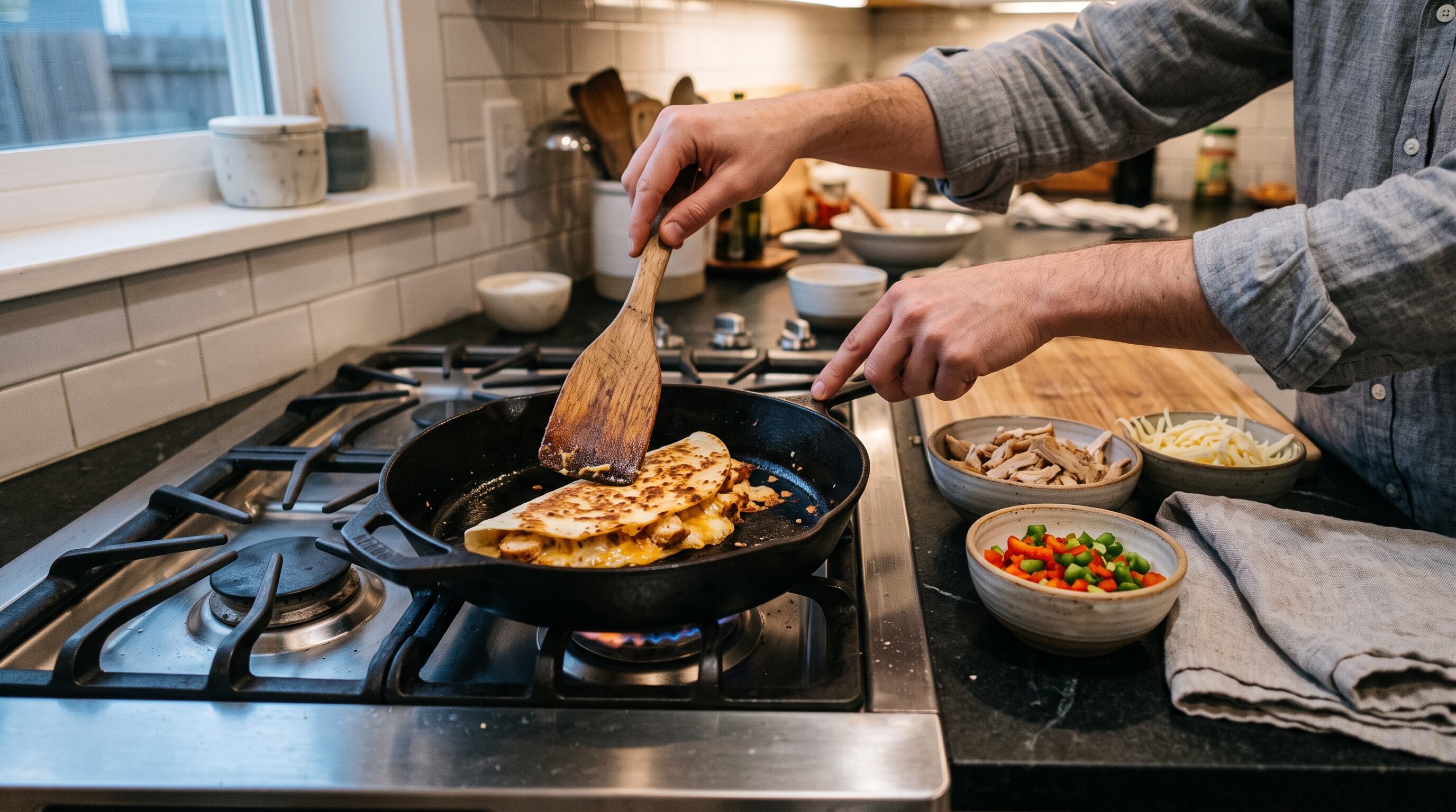 Las quesadillas se presentan divididas en porciones para acompañar con salsa criolla, guacamole, crema de leche o ensalada (Imagen Ilustrativa Infobae)