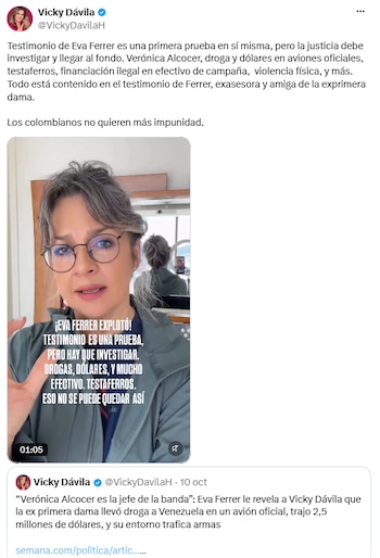 Vicky Dávila pidió investigar las acusaciones de Eva Ferrer contra Verónica Alcocer - crédito @VickyDavilaH/X