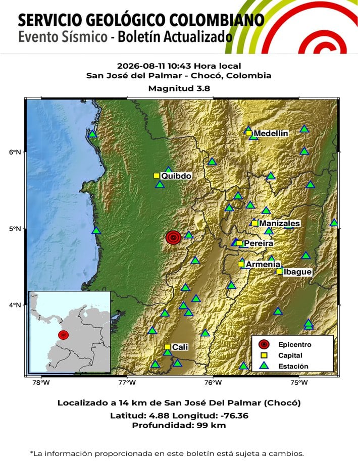 Reporte de sismo en Colombia 11 de agosto - crédito SGC