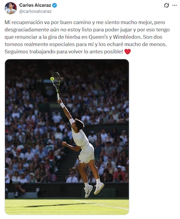 La publicación de Carlos Alcaraz (imagen compartida en X)
