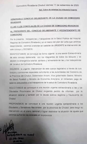 El petitorio firmado por ls