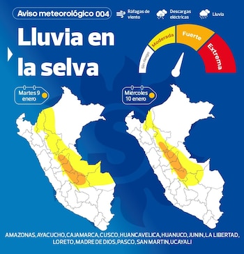 El Senamhi pronostica lluvias intensas