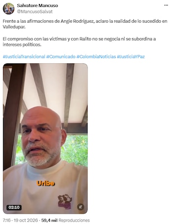 Salvatore Mancuso ratificó denuncia sobre supuesta presión a exjefes de las AUC - crédito @MancusoSalvat/X