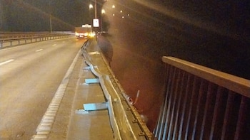 Un camión cayó por el puente Zárate-Brazo Largo se incendió y murió su conductor portada