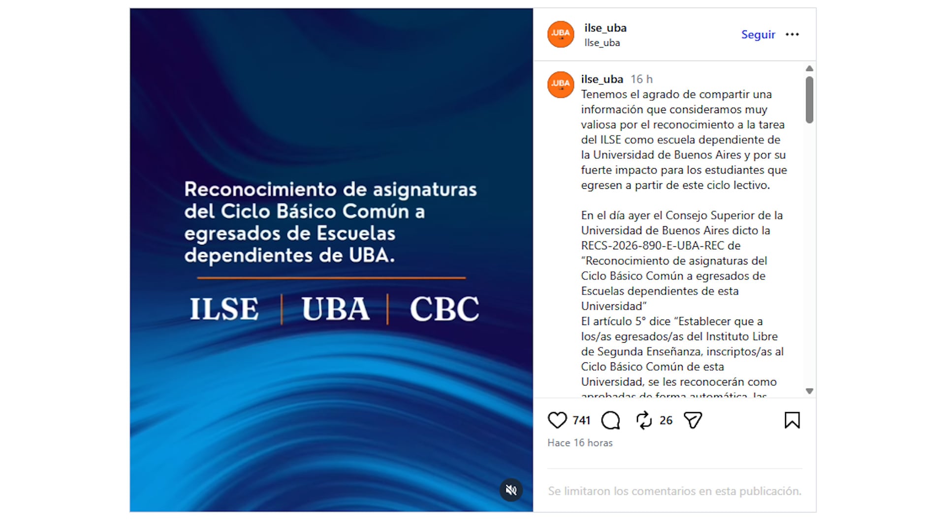 Así anunció el ILSE la novedad para sus alumnos