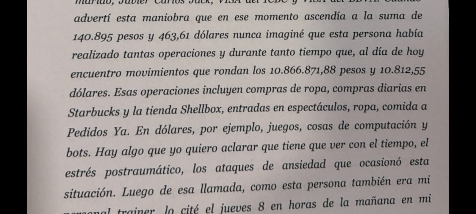 Parte de la denuncia a Pérez que tramita en el Juzgado N°43