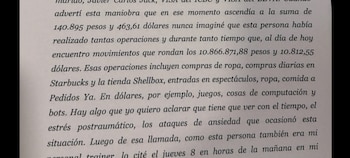 Parte de la denuncia a Pérez que tramita en el Juzgado N°43